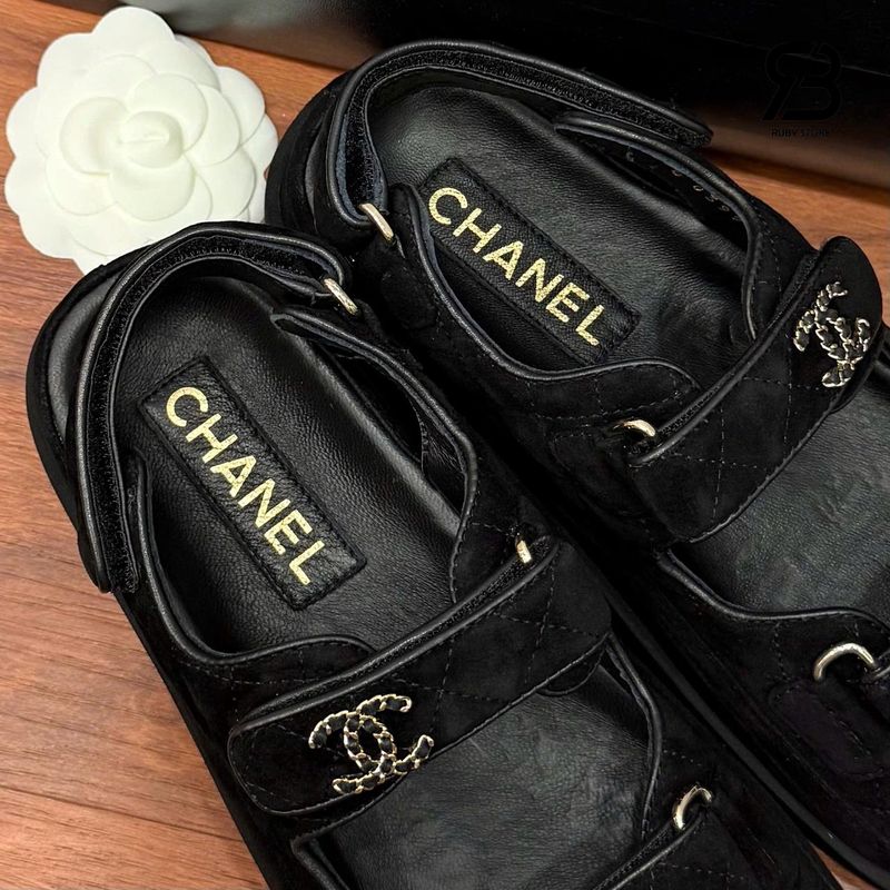 Dép Chanel 23P Dad Sandal Black Suede 5CM sang trọng và thời thượng