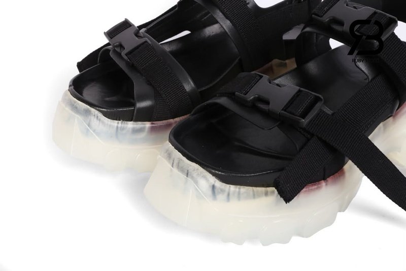 Dép Rick Owens Tractor Webbing Trimmed Leather Sandals Black 7CM cao cấp