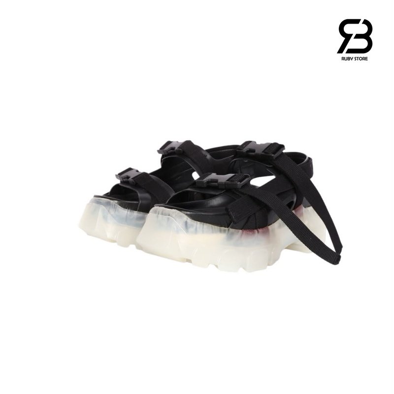 Dép Rick Owens Tractor Webbing Trimmed Leather Sandals Black 7CM chất lượng tốt