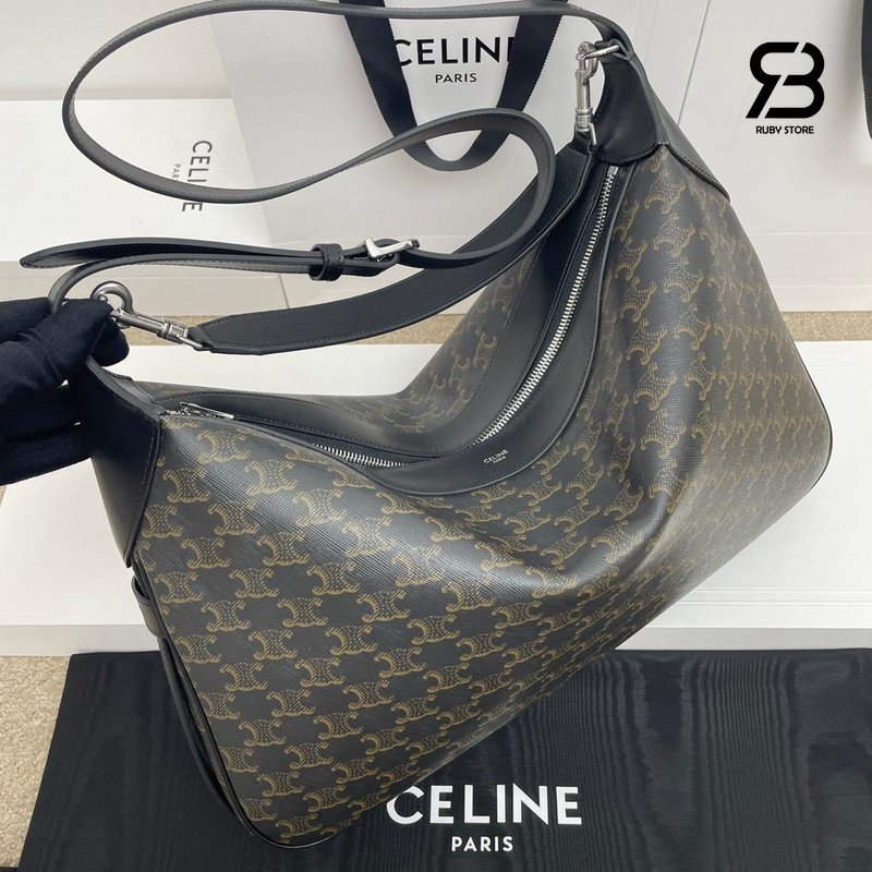 Túi Celine Large Romy in Black Triomphe Canvas And Calfskin chi tiết góc nghiêng
