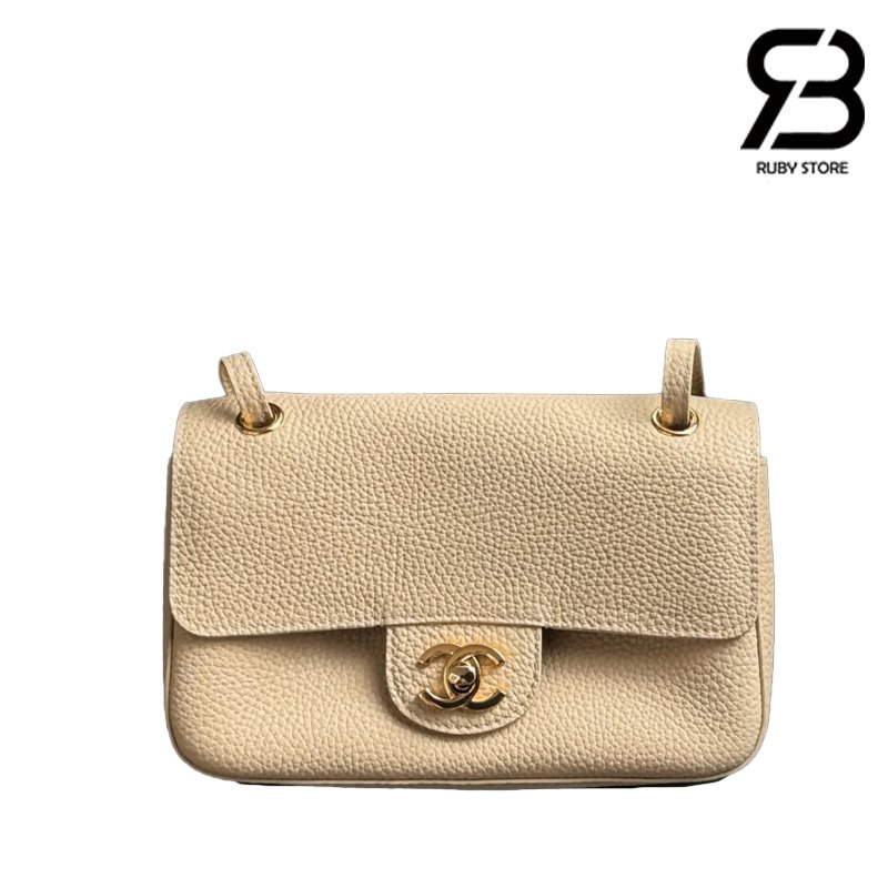 Túi Chanel 26FW Mini Flap Bag Beige Grained Calfskin chính hãng Pháp