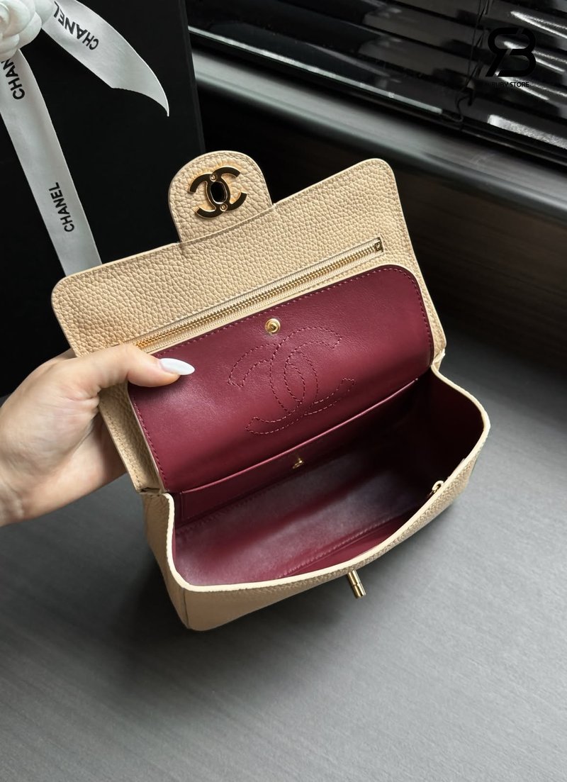 Túi Chanel 26FW Mini Flap Bag Beige Grained Calfskin Best Pháp sang trọng
