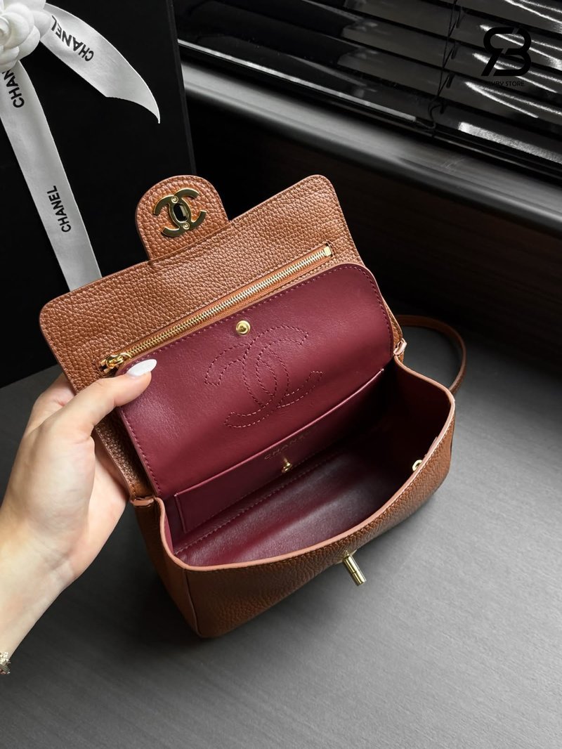 Túi Chanel 26FW Mini Flap Bag Brown Grained Calfskin cao cấp