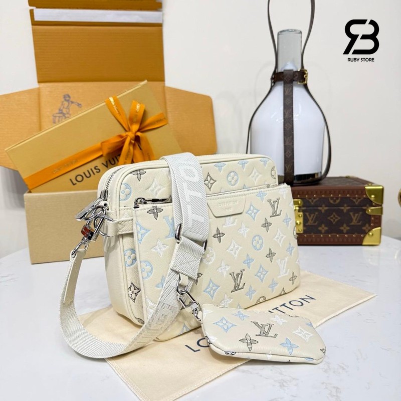 Túi LV Trio Messenger Bag M28854 Monogram Shadow White Ecru đẹp sang trọng