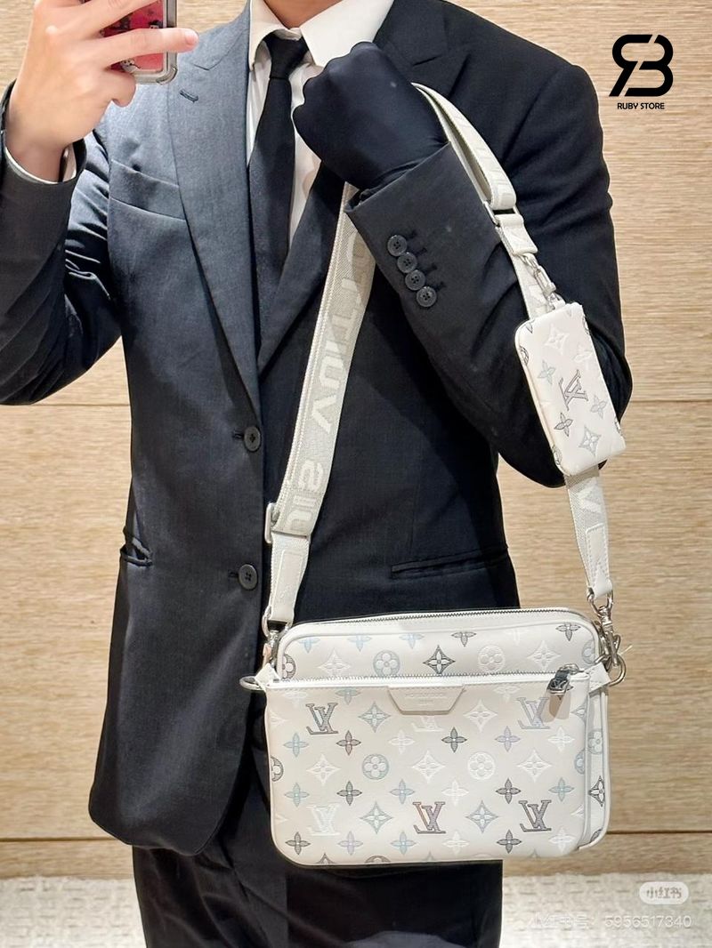 Túi LV Trio Messenger Bag M28854 Monogram Shadow White Ecru chi tiết 9