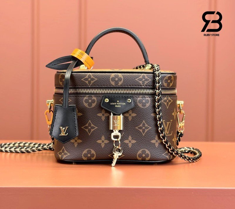 Túi LV Vanity PM Monogram Reverse Canvas M47128 Màu Nâu Best Pháp góc nghiêng chi tiết