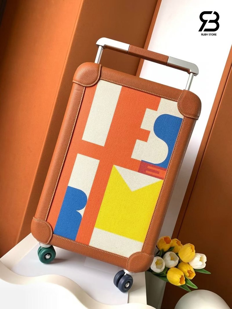 Vali R.M.S Cabin suitcase 'Hermès Pacific' H Plume Canvas và da Taurillon màu cam